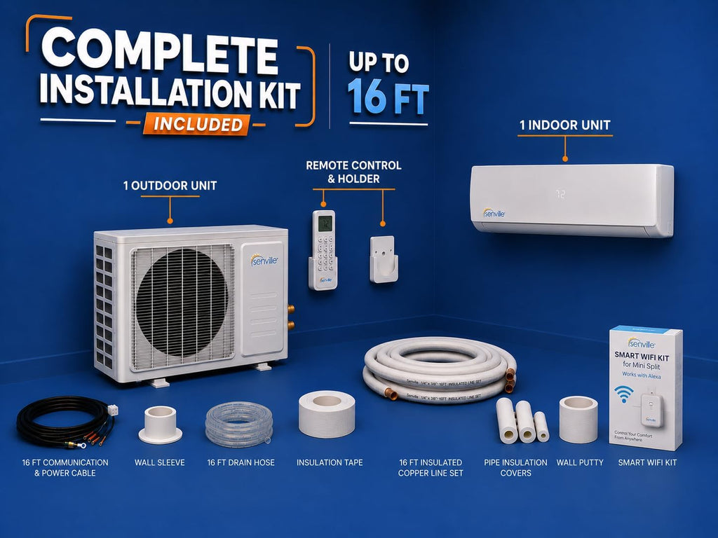 LETO Mini Split Air Conditioner, Heat Pump, White, 12000 BTU | Ductless, Wall Mounted, Works with Alexa, Quiet