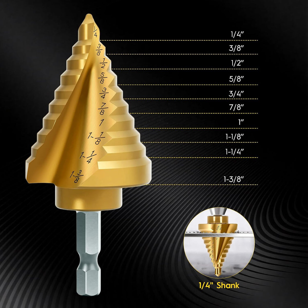 Titanium Step Drill Bit - 4241 HSS Step Bit with Two Spiral Grooved