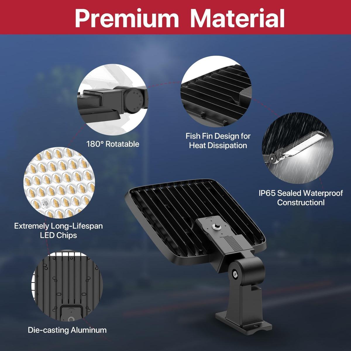 Kifflux 150W Led Parking Lot Light Adjustable Arm Mount 18000LM Flood Light