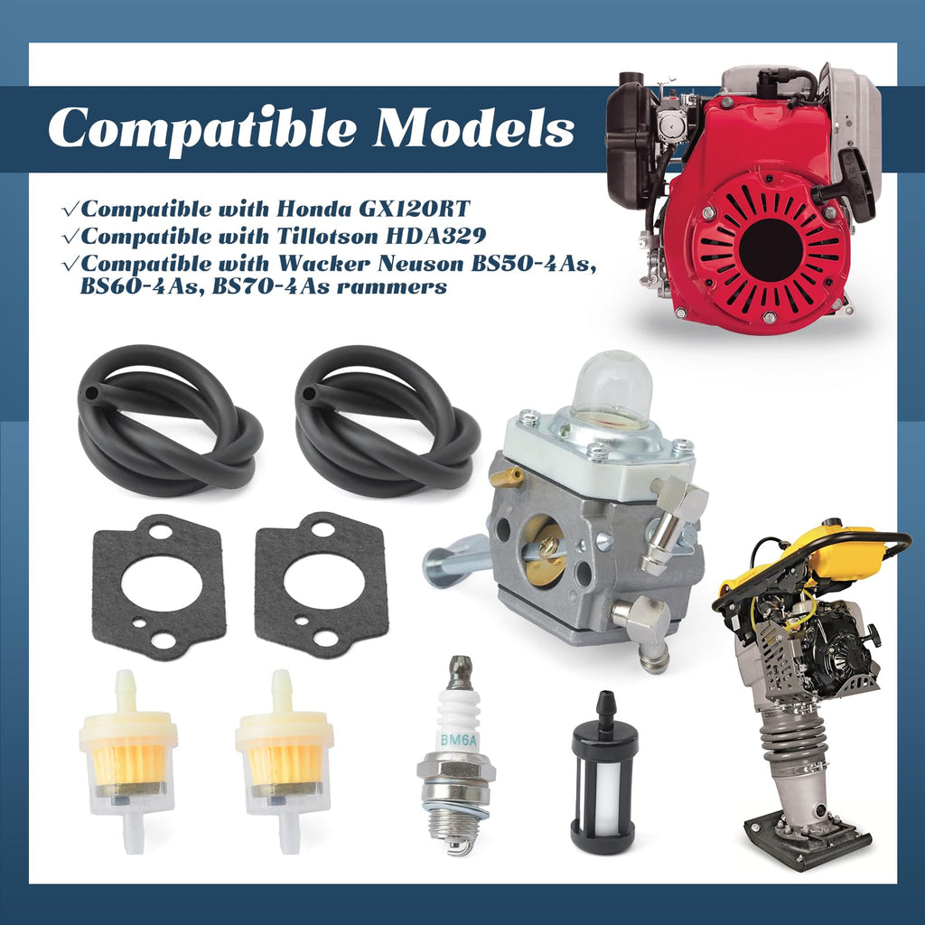 Esttlamer 16100-ZDJ-V72 Carburetor Kit Replacement for Honda GX120RT for Tillotson HDA329 for Wacker Neuson BS50-4As BS60-4As BS70-4As Rammers, Replace 5100015802 Carb