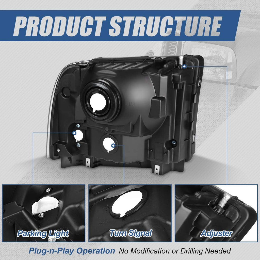 Auto Dynasty Headlights for 2005-2007 Ford F250 F350 F450 F550 Super Duty