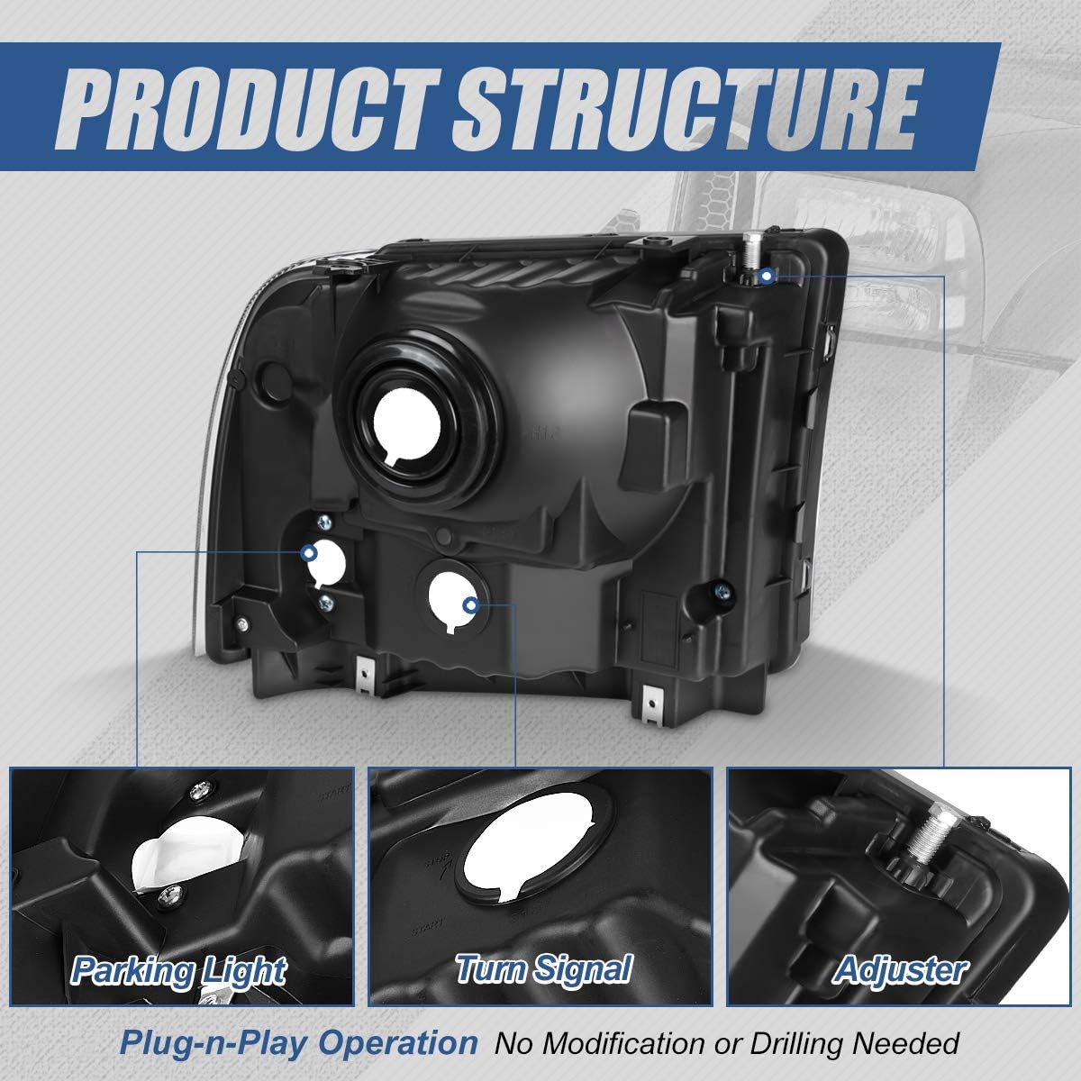 Auto Dynasty Headlights for 2005-2007 Ford F250 F350 F450 F550 Super Duty