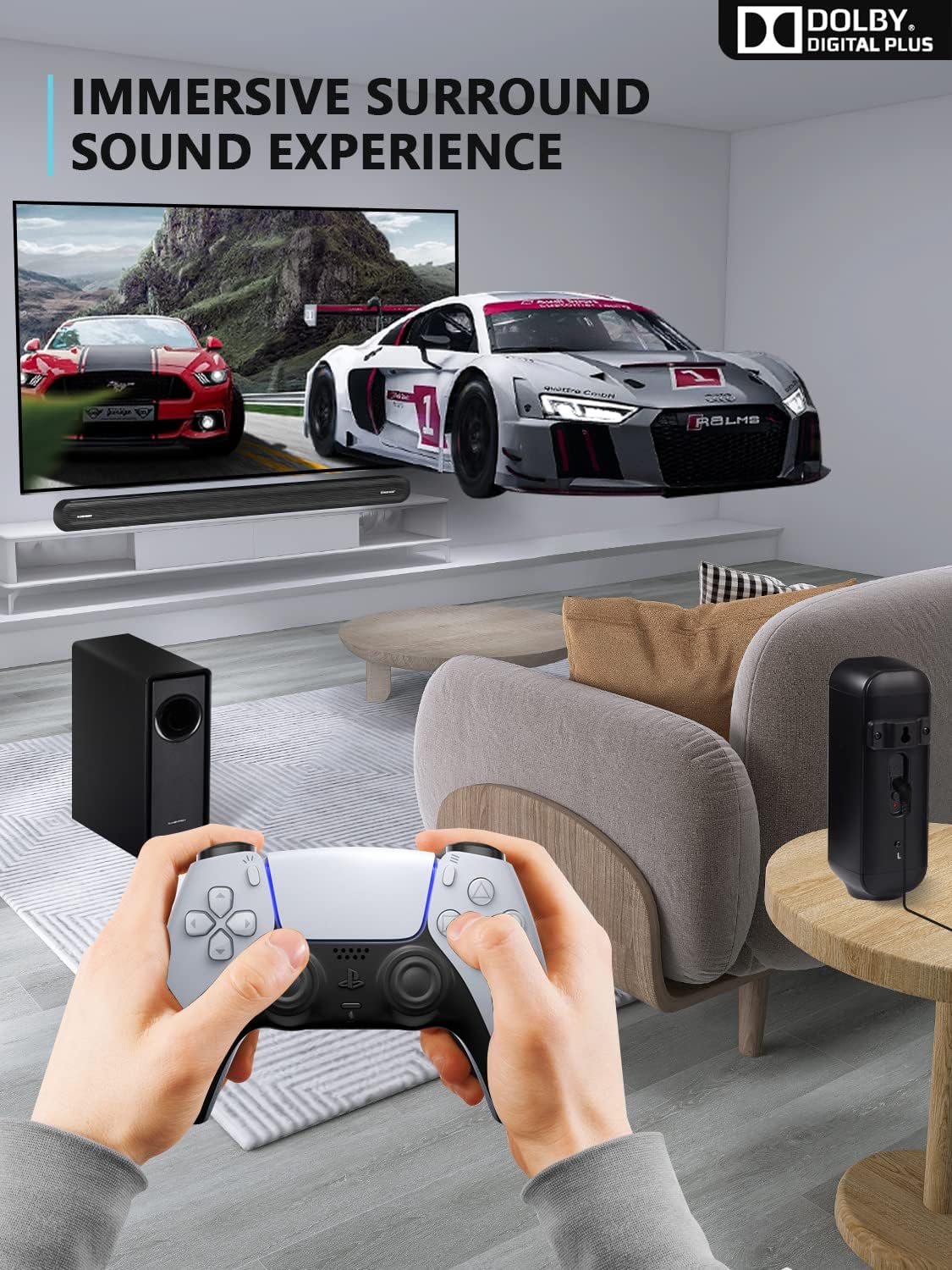 5.1 CH Surround Sound Bar with Dolby Audio, Sound Bars for TV, Wireless Subwoofer & Rear Speaker, Dolby Digital Plus