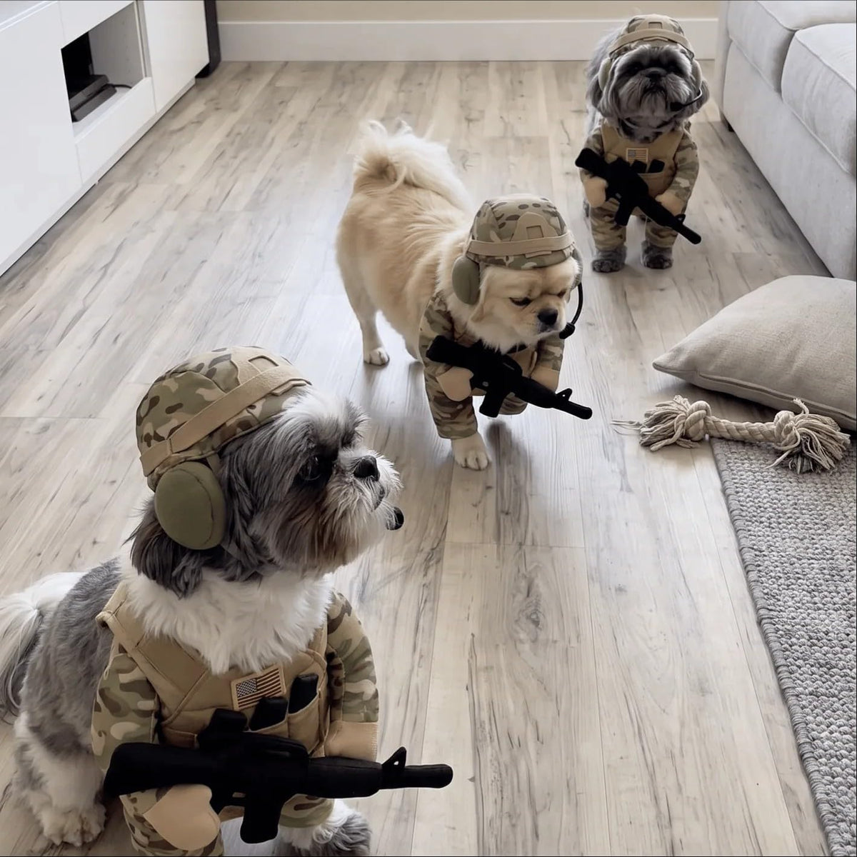 Funny Tactical Soldier Pet Costume Front-Facing Military Uniform