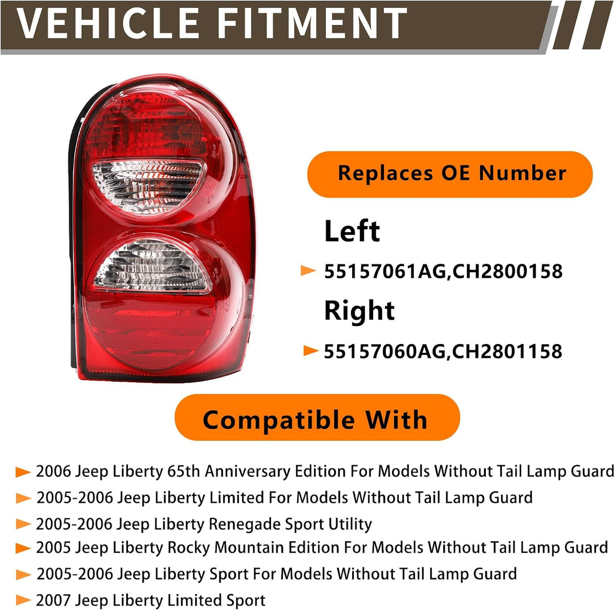 Tail Lights Assembly Fit Jeep Liberty 2005 2006 2007 Right Passenge