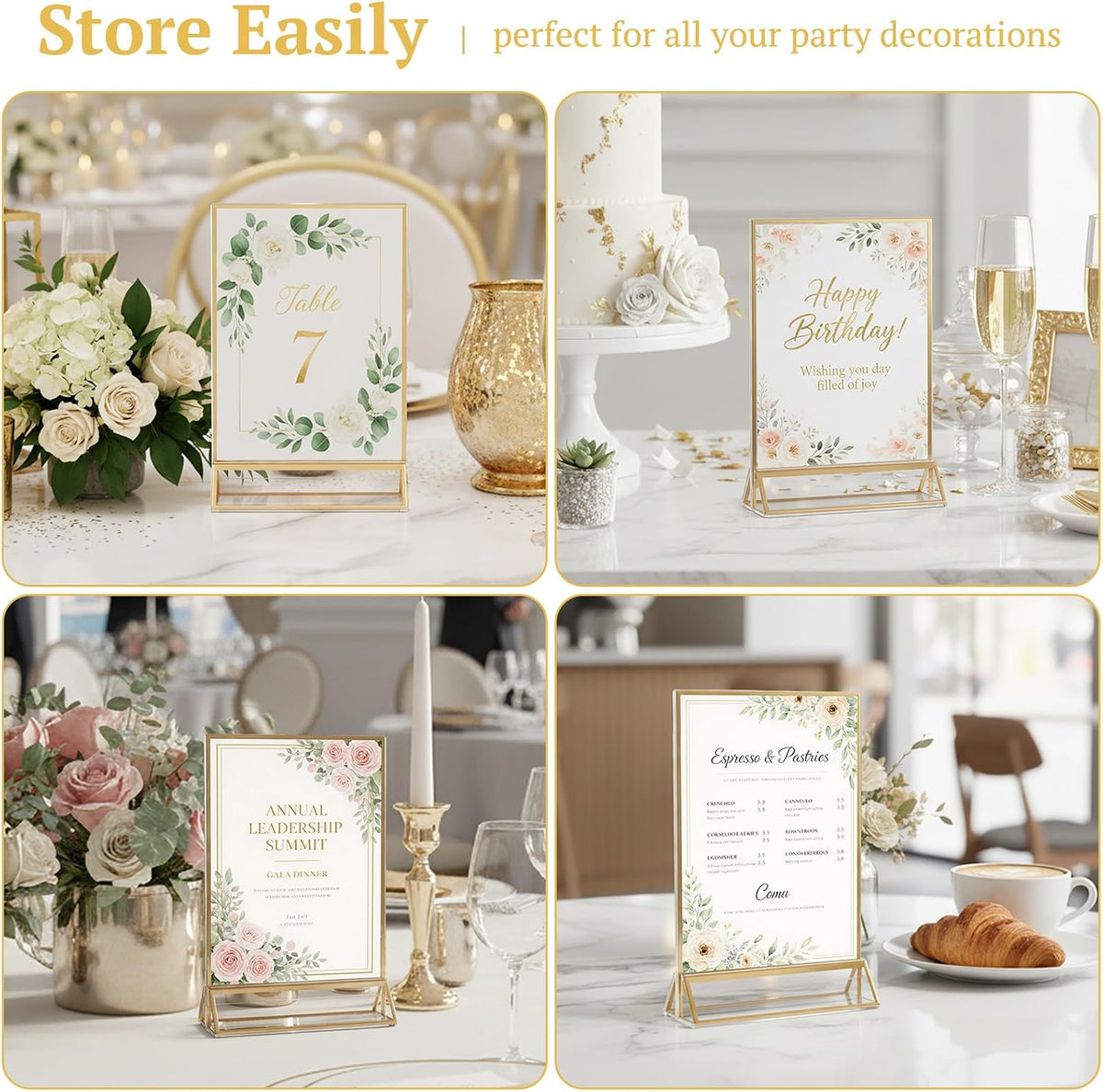 12 Pack 5x7 Gold Acrylic Sign Holders, Double-Sided Tabletop Stand
