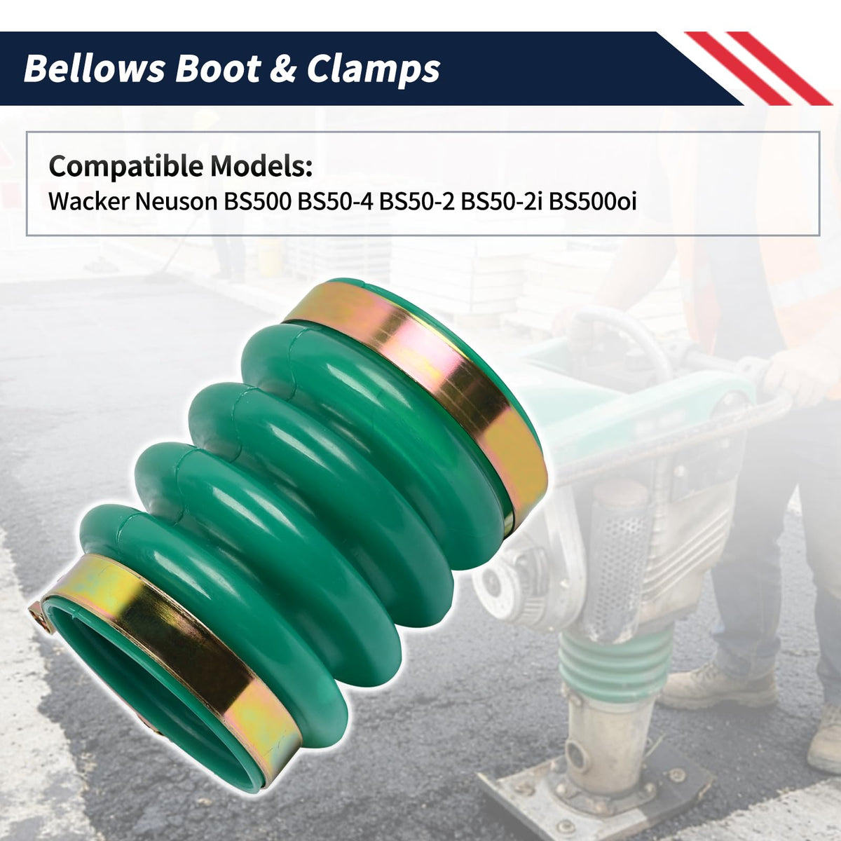 Promrmr 0177355 Bellows Boot with 2PCS Clamps for Jumping Jack Rammers 5000177355 0102862 50000102862 Compatible with Wacker Neuson Compactor Tamper BS50-2 BS50-2i BS50-4 BS500 BS500oi