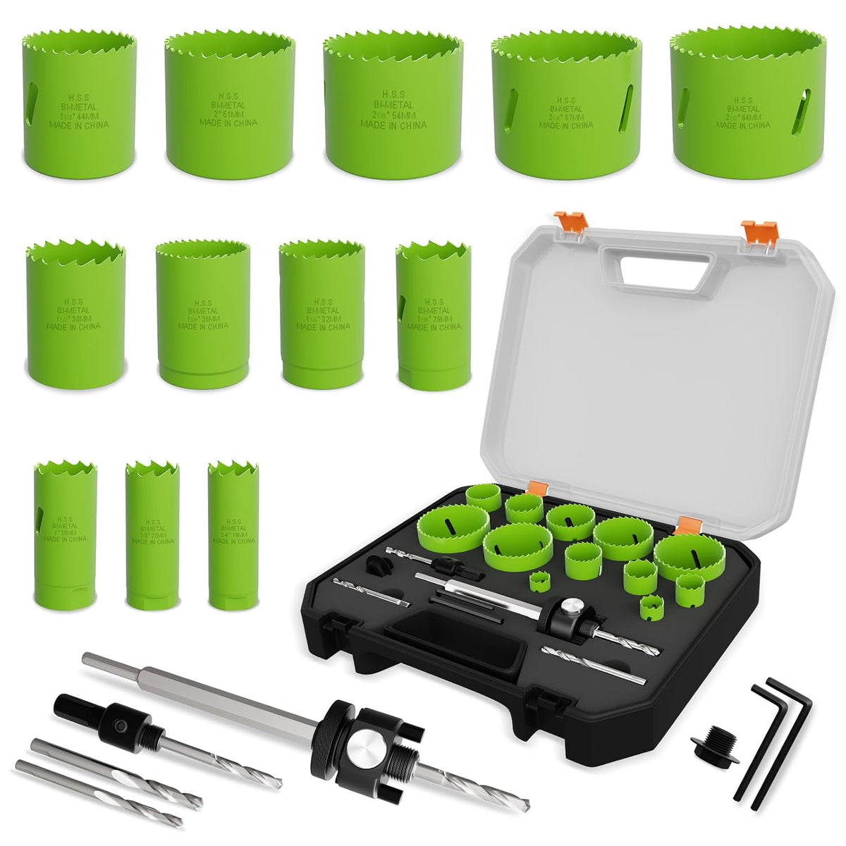 19-Piece Bi-Metal Hole Saw Kit with Quick Change Arbors in Sizes from 3/4" to 2-1/2" for Professional Wood, Thin Metal, PVC and Cutting
