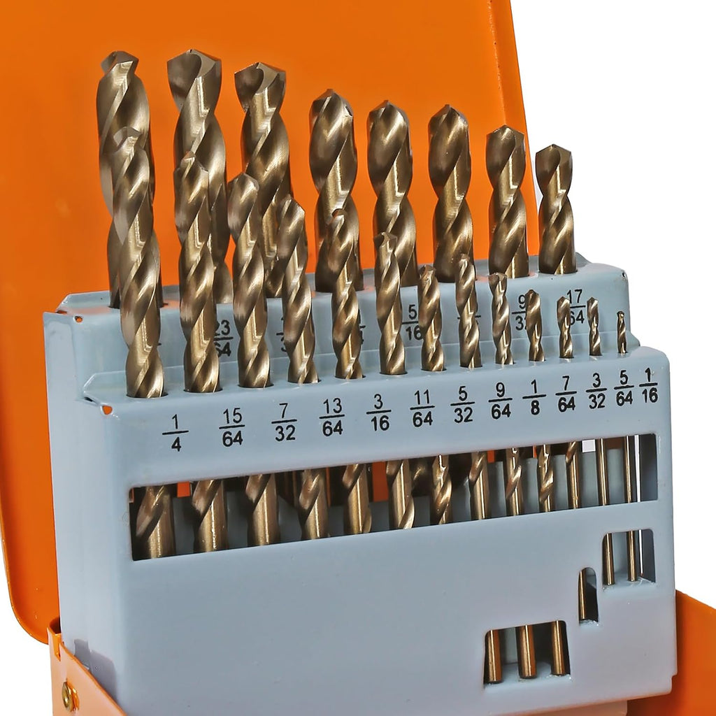 COMOWARE Cobalt Drill Bit Set- 21Pcs M35 High Speed Steel Twist Jobber Length for Hardened Metal, Stainless Steel, Cast Iron and Wood Plastic with Metal Indexed Storage Case, 1/16"-3/8"