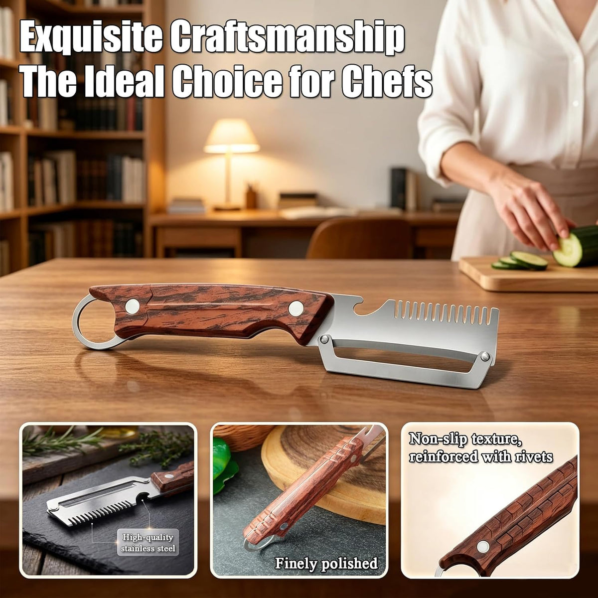 Multifunctional Vegetable Peeler, Vegetable Peeler with Wooden Handle and Bottle Opener, 2PCS 3-in-1 Peeler & Bottle