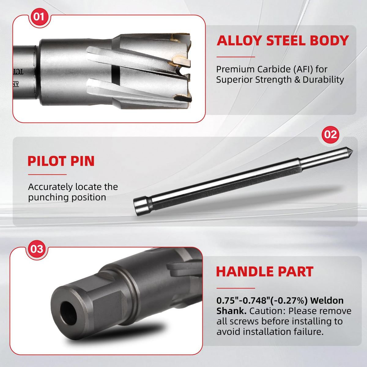 ANGELSWORD TCT Annular Cutter Diameter 11/16", Cutting Depth 1-3/8" Tungsten Carbide Tipped, Mag Drill Bits Kit for Magnetic Drill Press, with One 1/4"*3.5" Pilot Pin