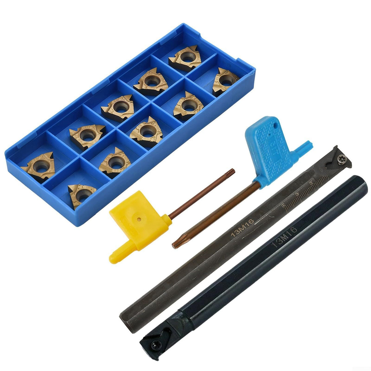 FABULETTA CNC Lathe Boring Bar with Carbide Inserts, External Internal Threading Boring Bar Set, Metric Thread Turning Tool Holder 13mm Shank