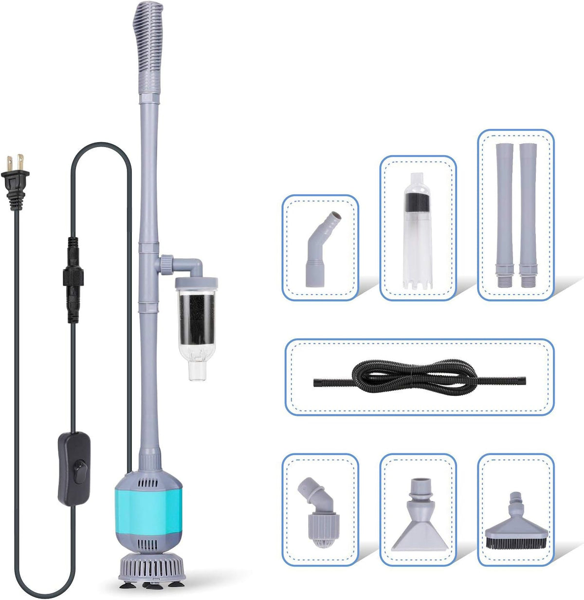 360GPH Electric Aquarium Gravel Cleaner, 5 in 1 Automatic Fish Tank Cleaning Tool Set Vacuum Water Changer Sand