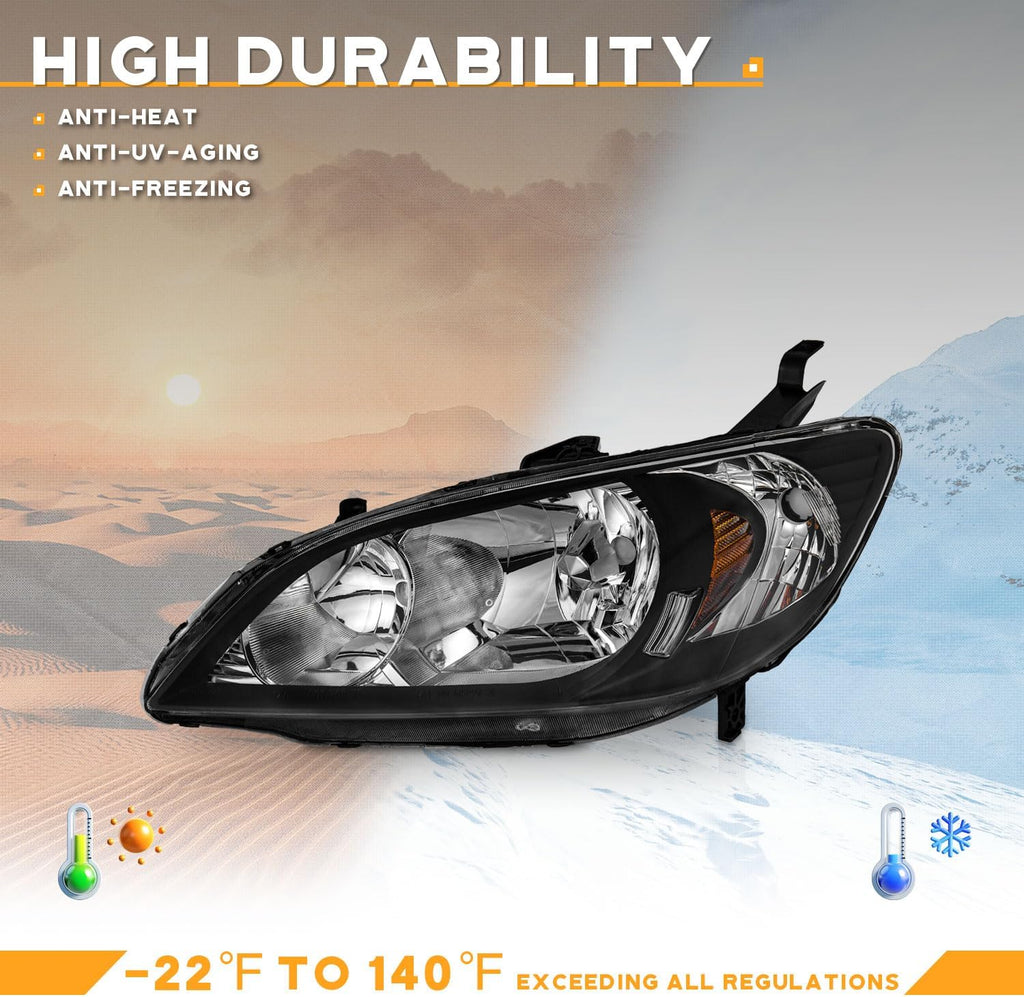 WEELMOTO Halogen Headlights Assembly for 2004-2005 Honda Civic 2/4Door