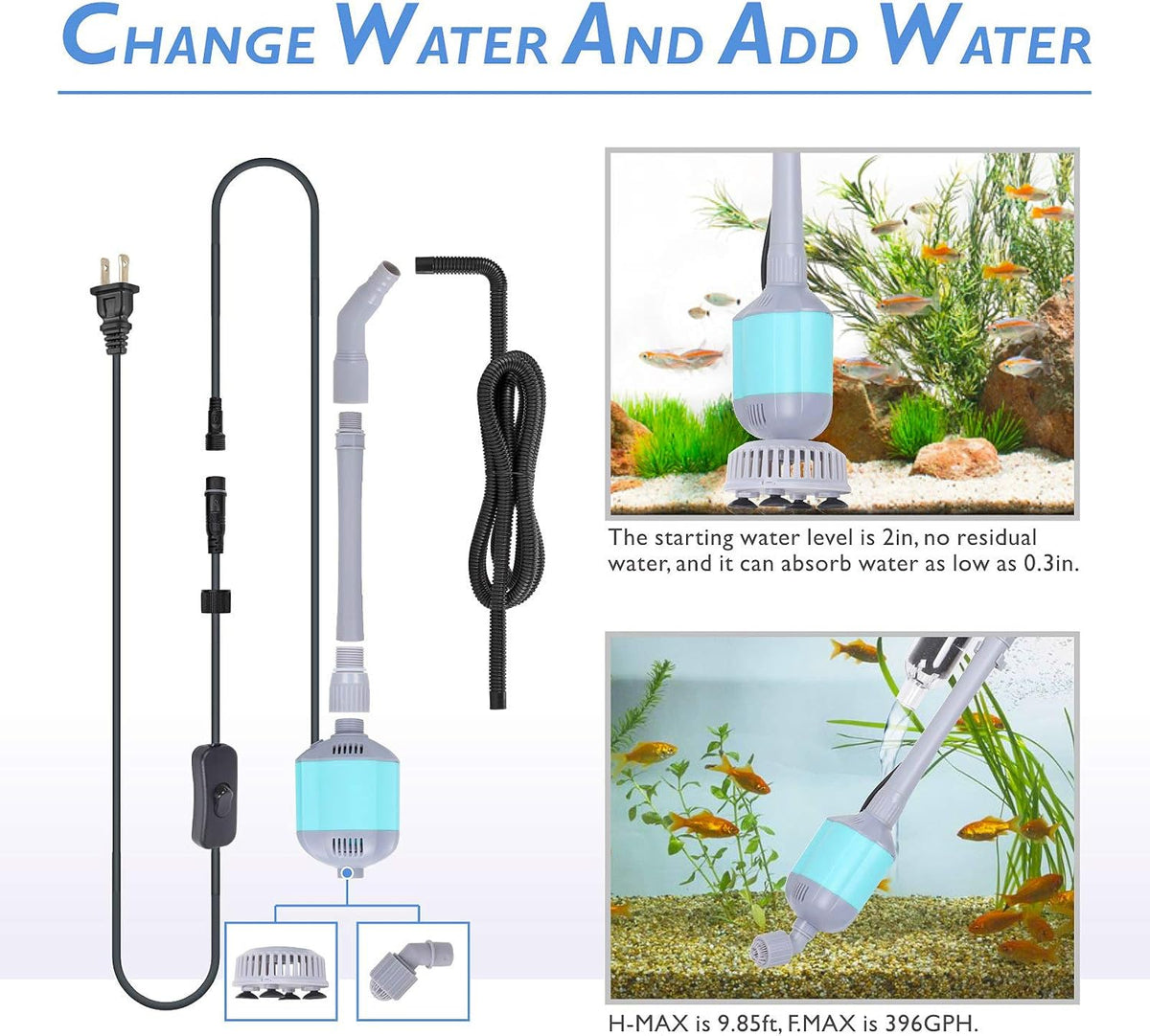 360GPH Electric Aquarium Gravel Cleaner, 5 in 1 Automatic Fish Tank Cleaning Tool Set Vacuum Water Changer Sand