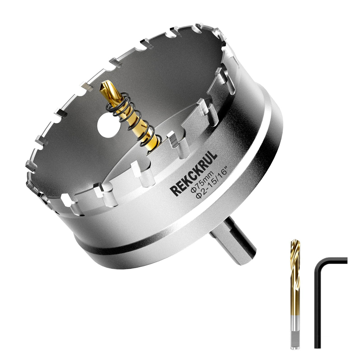 2-15/16" (75mm) TCT Carbide Hole Saw Kit for Metal - Heavy Duty Hole Cutter Drill Bits Set with 2 Titanium/Step Pilot Drill Bits & L-Wrench, Cuts Stainless Steel, Iron, Aluminum, Wood, Plastic