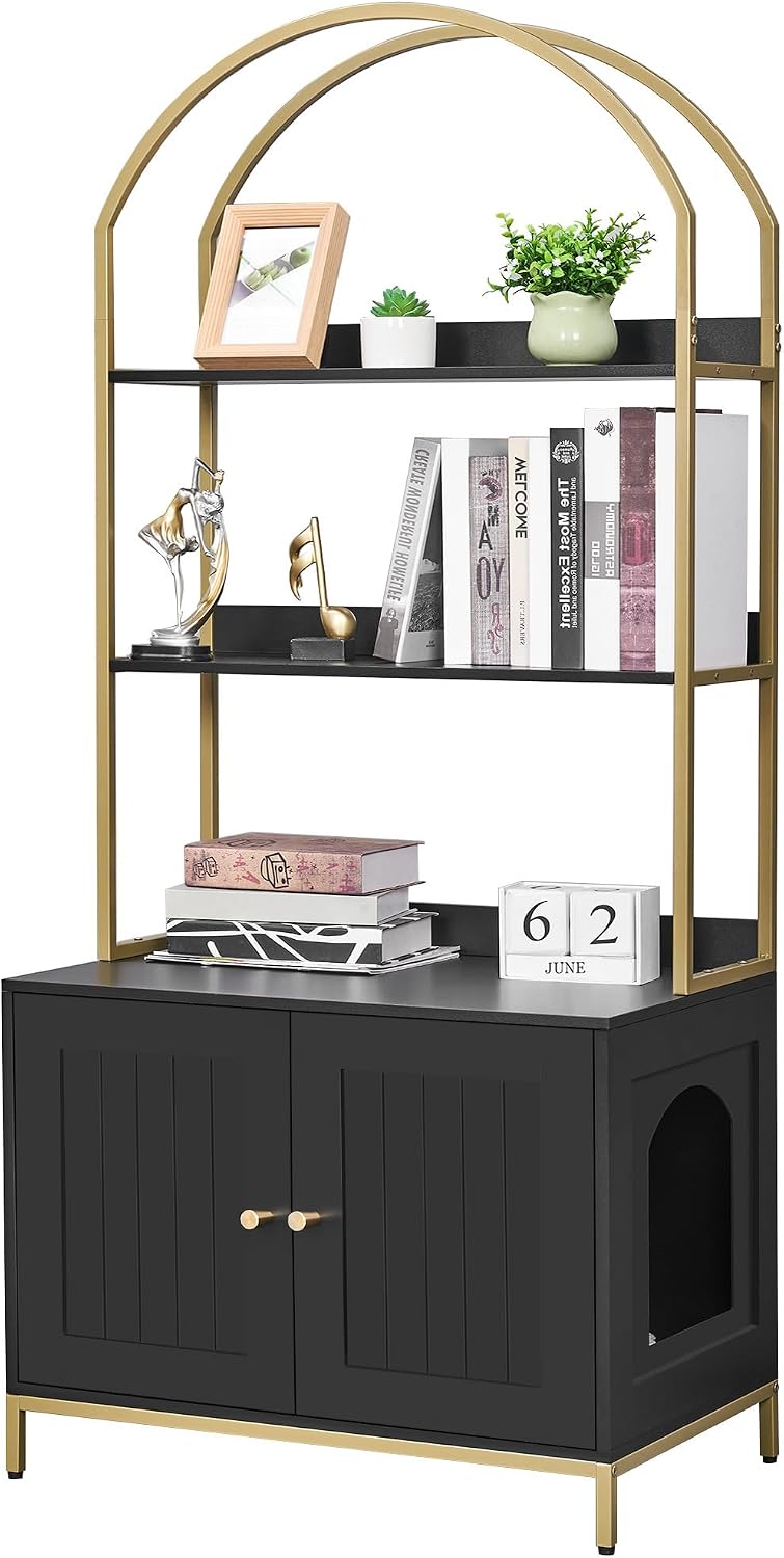 Cat Litter Box Enclosure and Cat Litter Box Enclosure wtih 2-Tier Storage Shelves