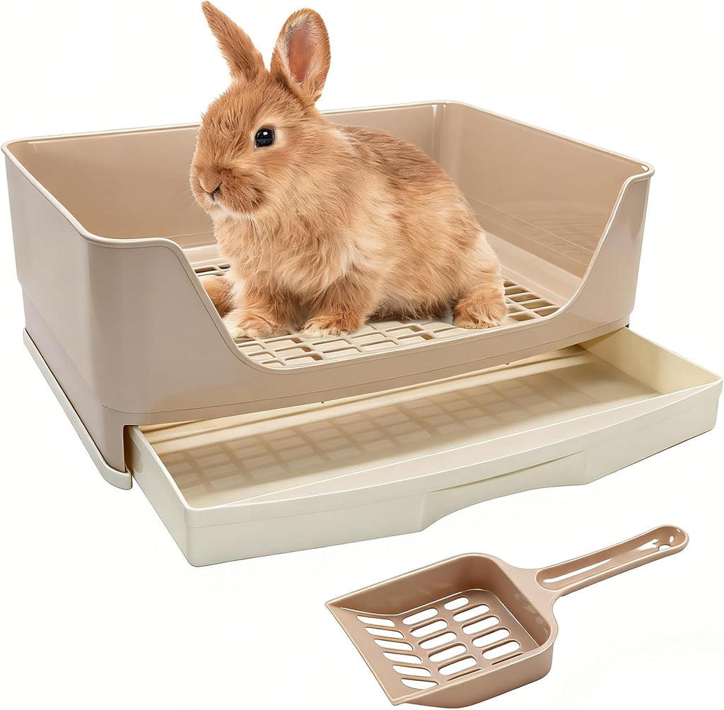 Large Rabbit Litter Box, Bunny Litter Box with Drawer, White