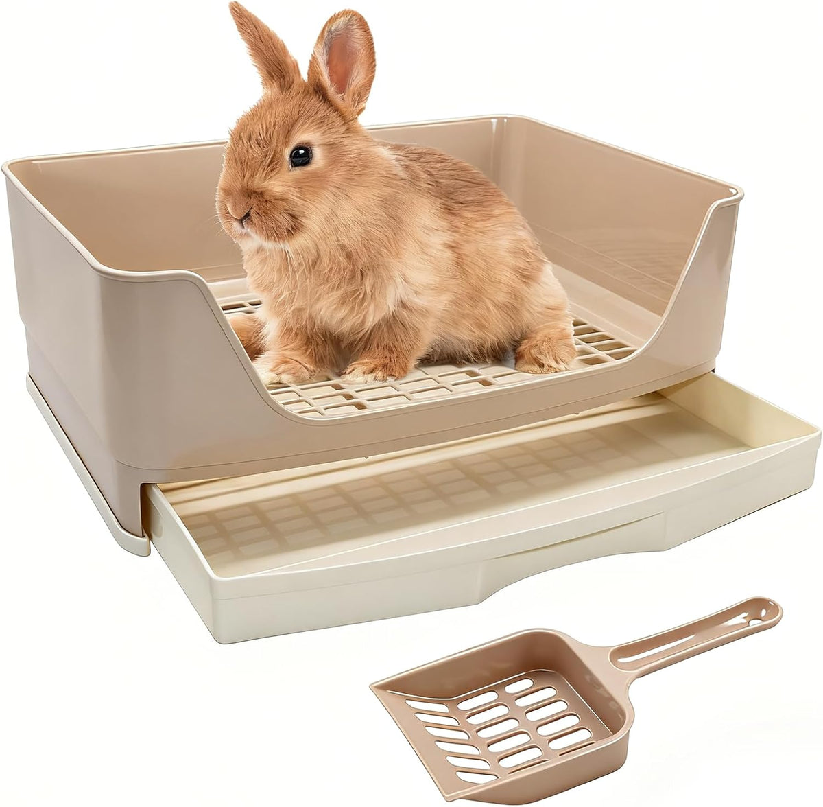Large Rabbit Litter Box, Bunny Litter Box with Drawer, White