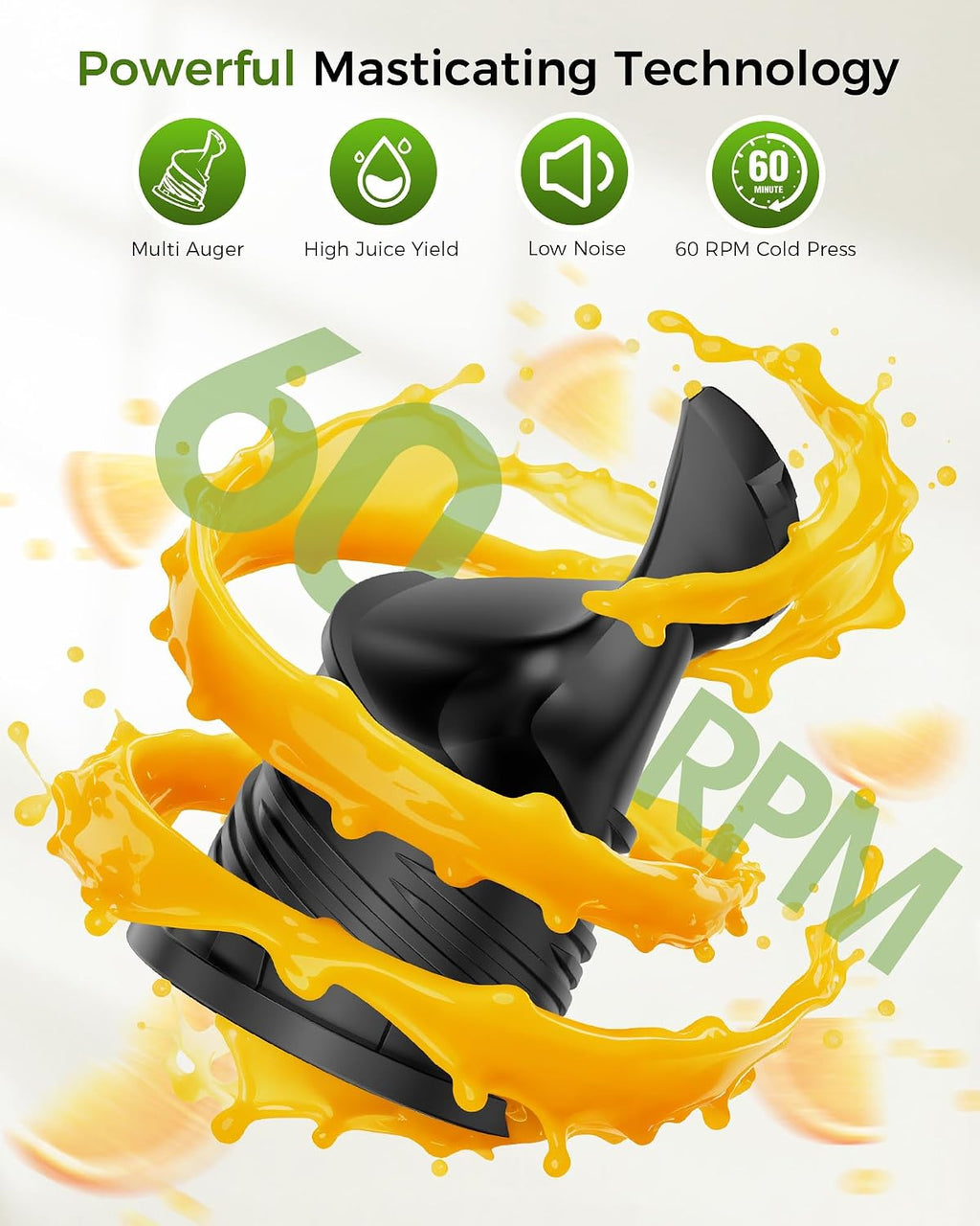 Cold Press Juicer, Advanced Touch Controls Juicer Machines with 5.4" Wide Feed Chute, Quiet Motor High Juice Yield