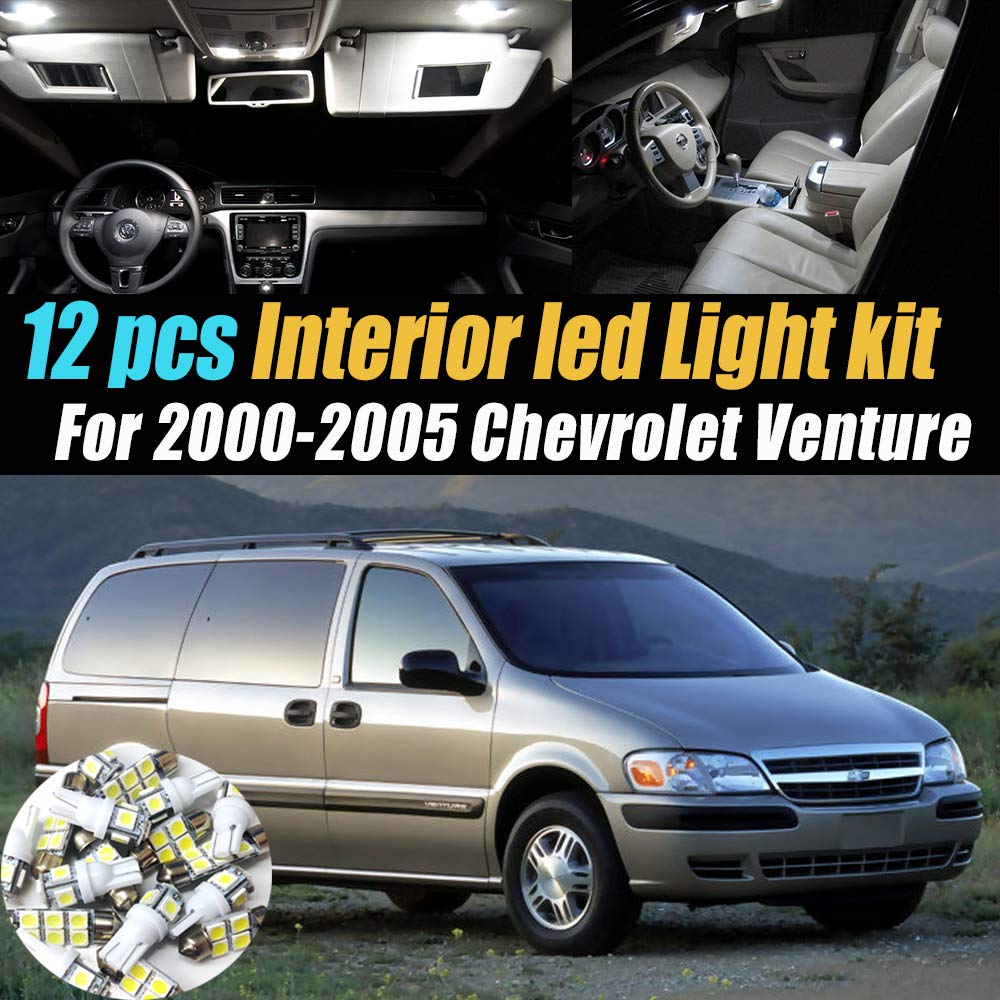 12Pc Super White 6000k Car Interior LED Light Bulb Kit Pack Compatible for 2000-2005 Chevrolet Venture