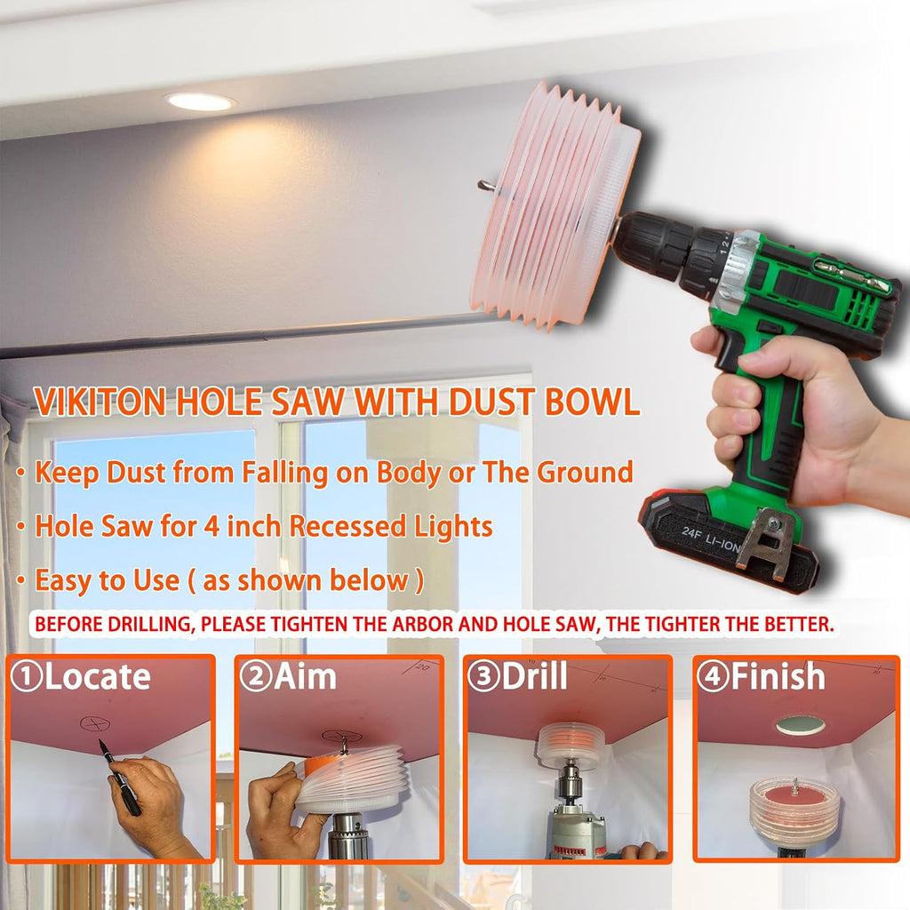 4.25" Hole Saw for Recessed Lights, with Dust Bowl Catcher