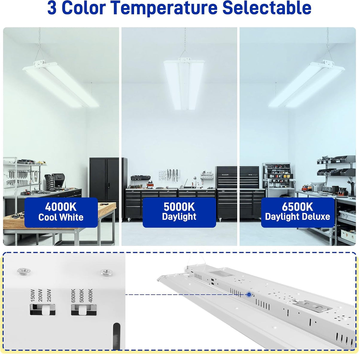 hykolity 4FT LED Linear High Bay Light, 3CCT 4000K/5000K/6500K, 150LM/W