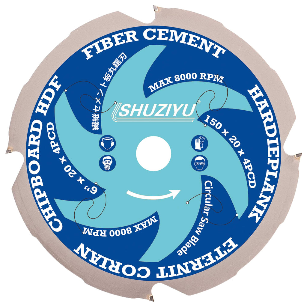 LSHUZIYU 5-7/8"(150mm)-4PCD, Arbor 20mm with 5/8" Washer, Polycrystalline Diamond Tipped 4 PCD, Hardie Blade, Fiber Cement Board Circular Saw Blade