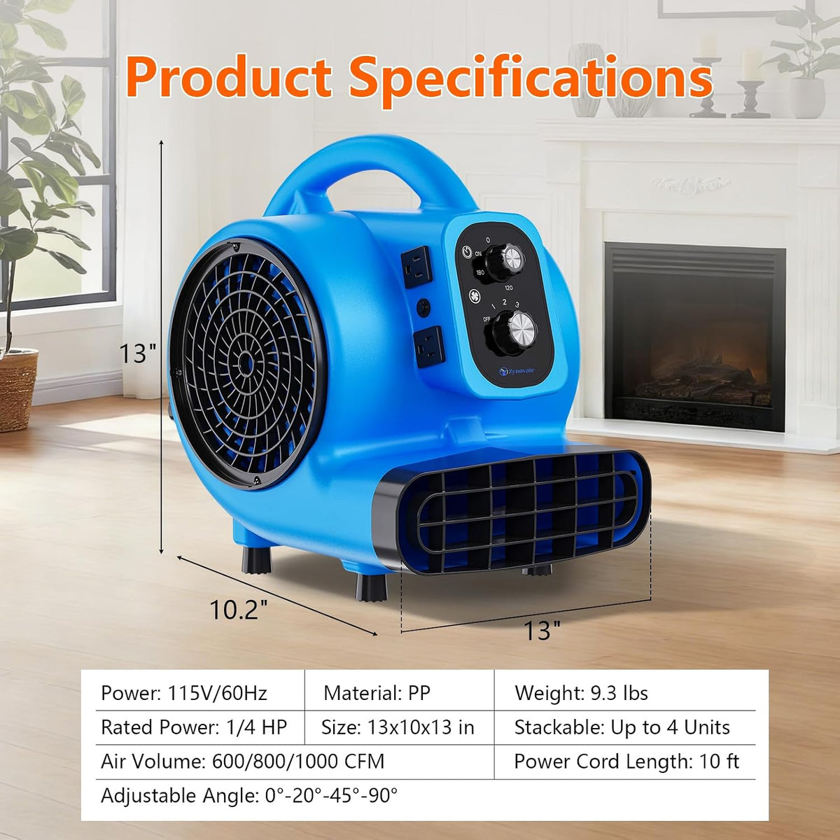 Air Mover 1/4 HP 1000 CFM Portable Blower Fan Carpet Dryer, Floor Dryer Fan | 3-Speed, 4 Adjustable Angles, Daisy
