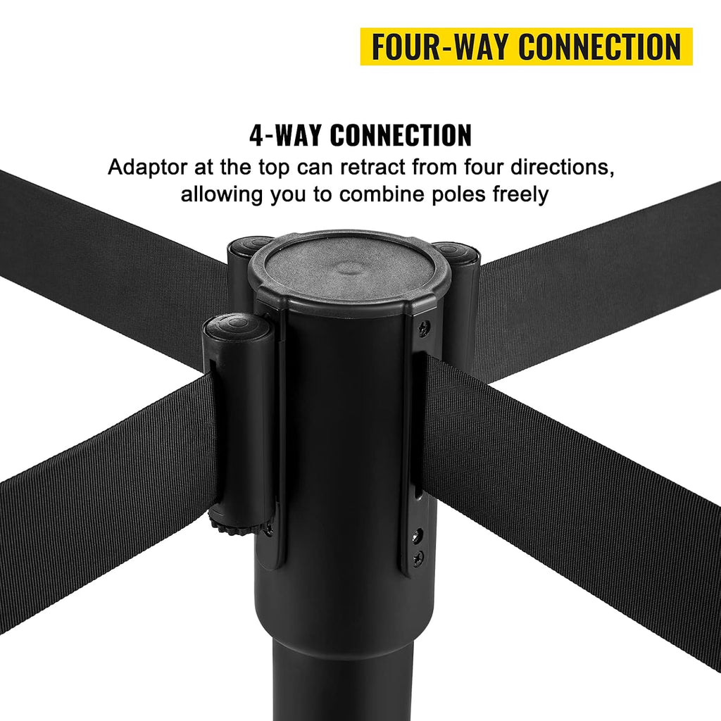 Crowd Control Stanchion, Set of 8 Pieces Stanchion Set, Stanchion Set with 6.6 ft/2 m Black Retractable Belt, Black