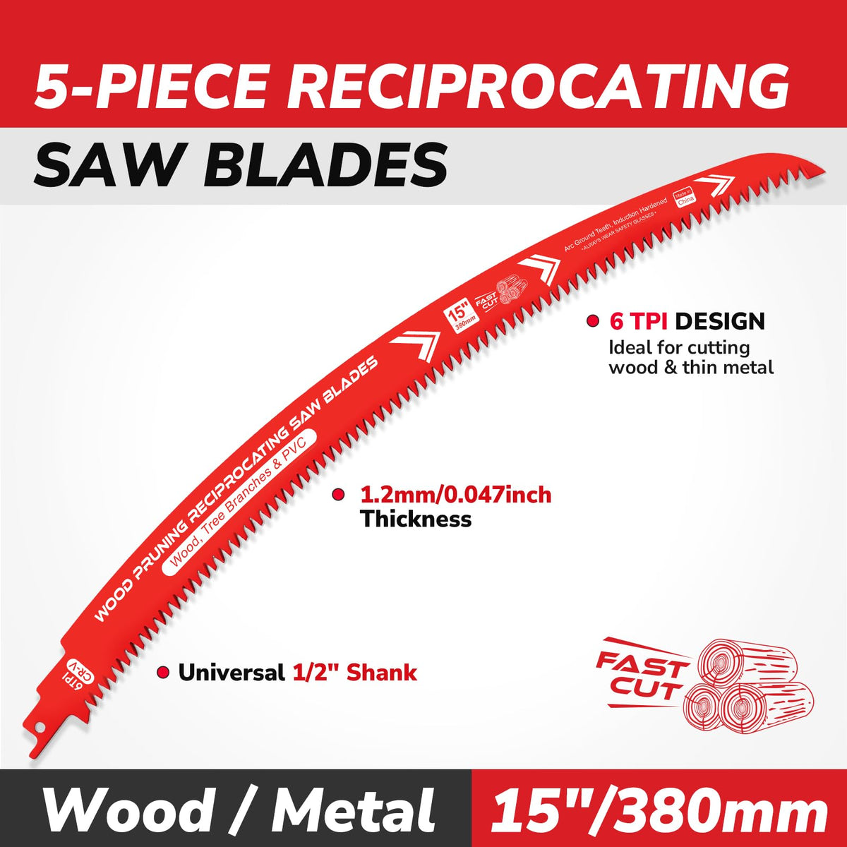 5PCS 15" Arc Edge Reciprocating Saw Blade Set with Storage Box