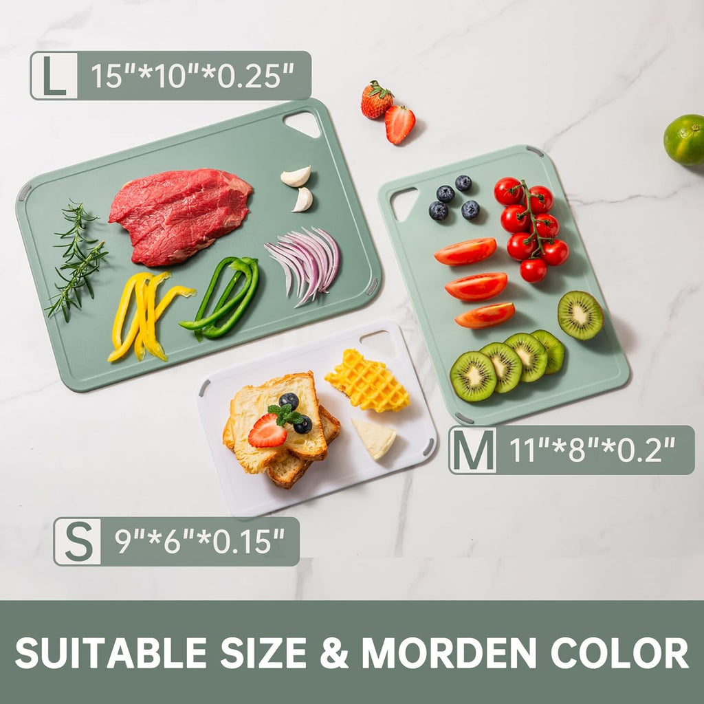 Plastic Cutting Board Set of 3-Cutting Boards for Kitchen BPA Free, Large-Small Chopping Boards Non-Slip for Cooking