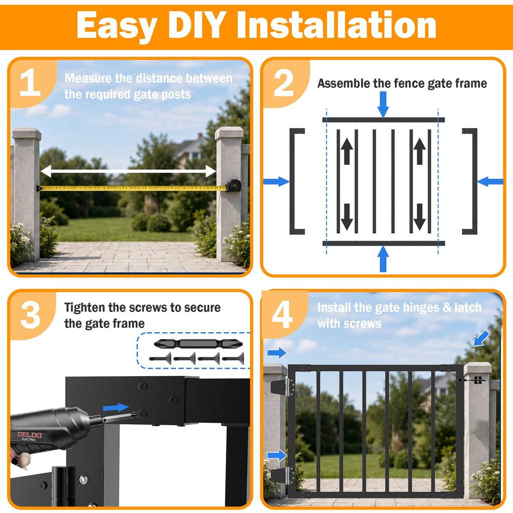32" H x 36" W Heavy-Duty Weatherproof Aluminum Outdoor Deck & Patio Safety Gate with Rust-Proof Hinges & Latch