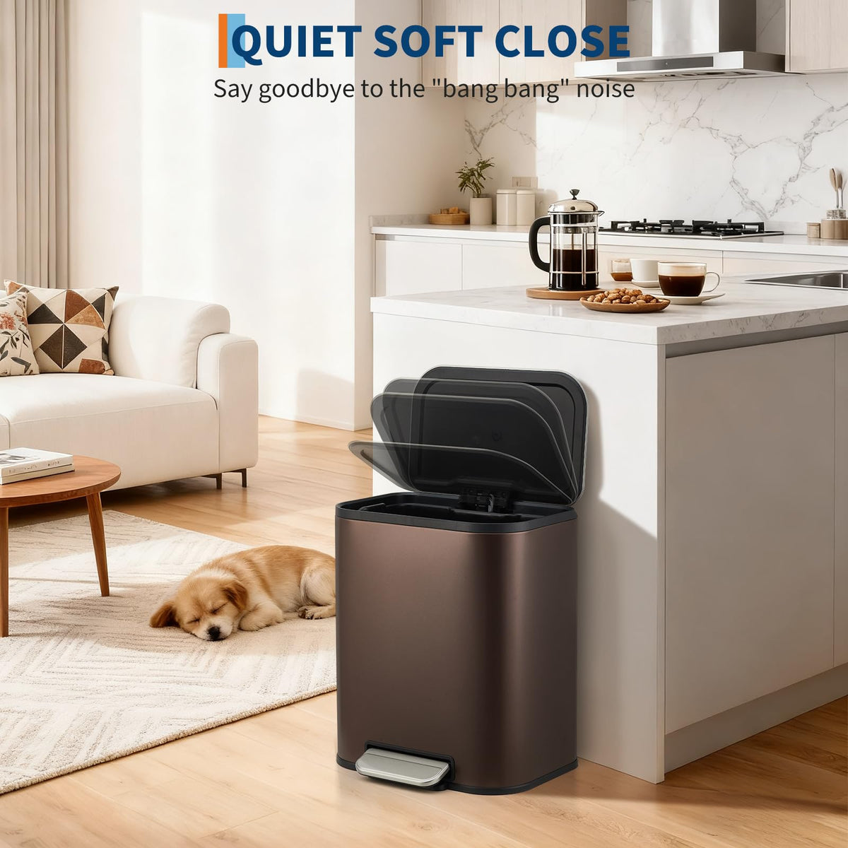 Brown Kitchen Trash Can, 5.3 Gal Stainless Steel Garbage Can
