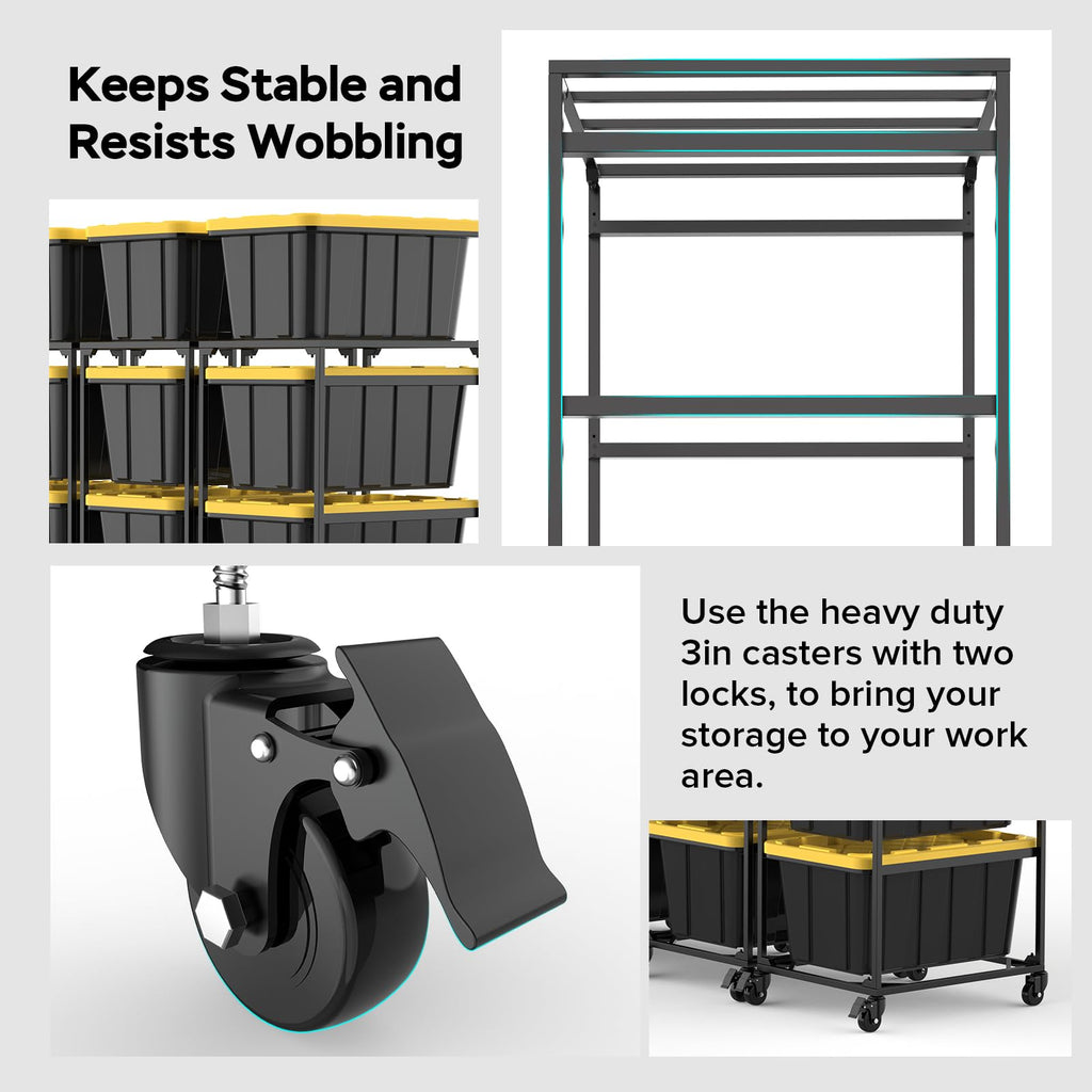 27 Gallon Tote Storage Rack,Storage Bin Rack with Wheels,300lb