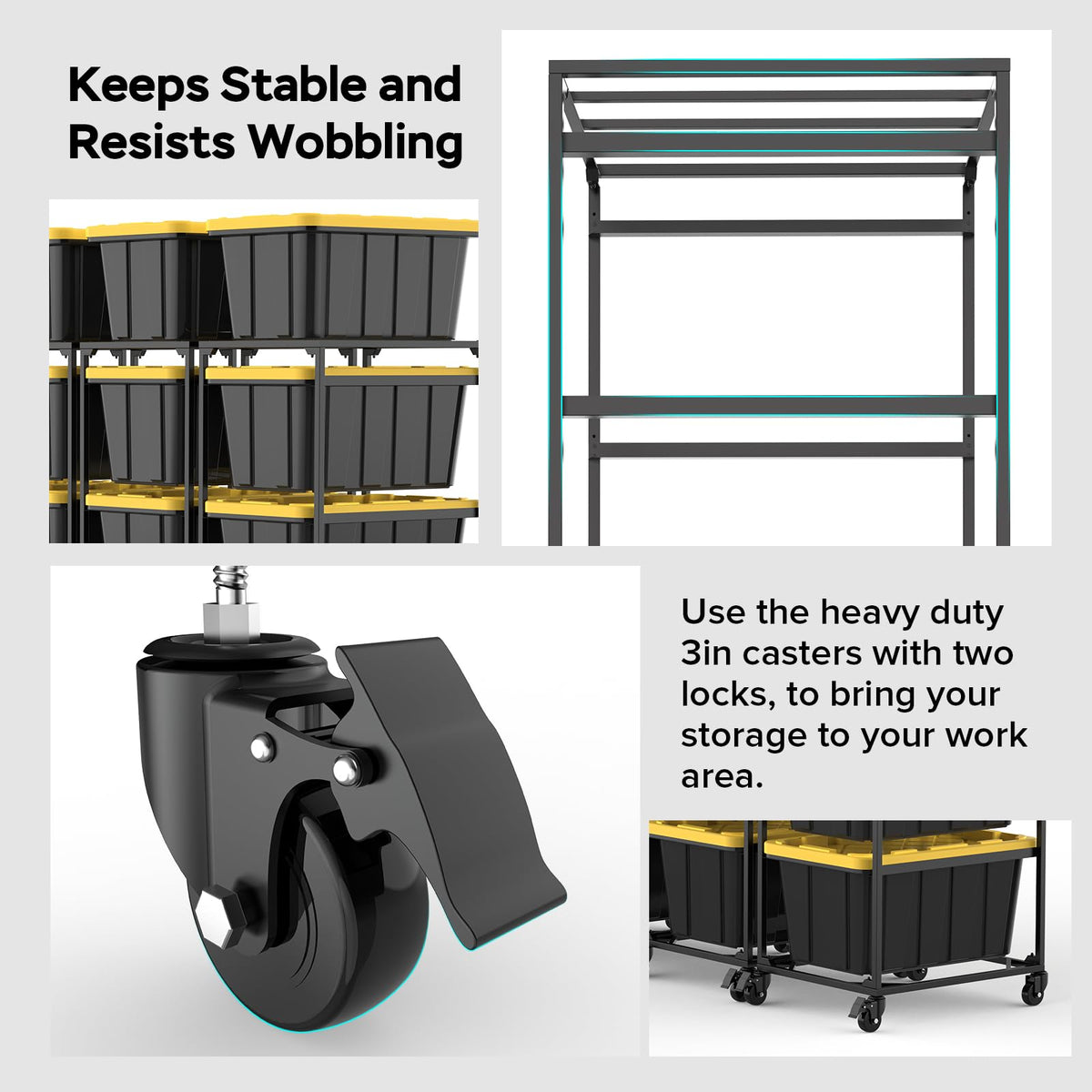 27 Gallon Tote Storage Rack,Storage Bin Rack with Wheels,300lb