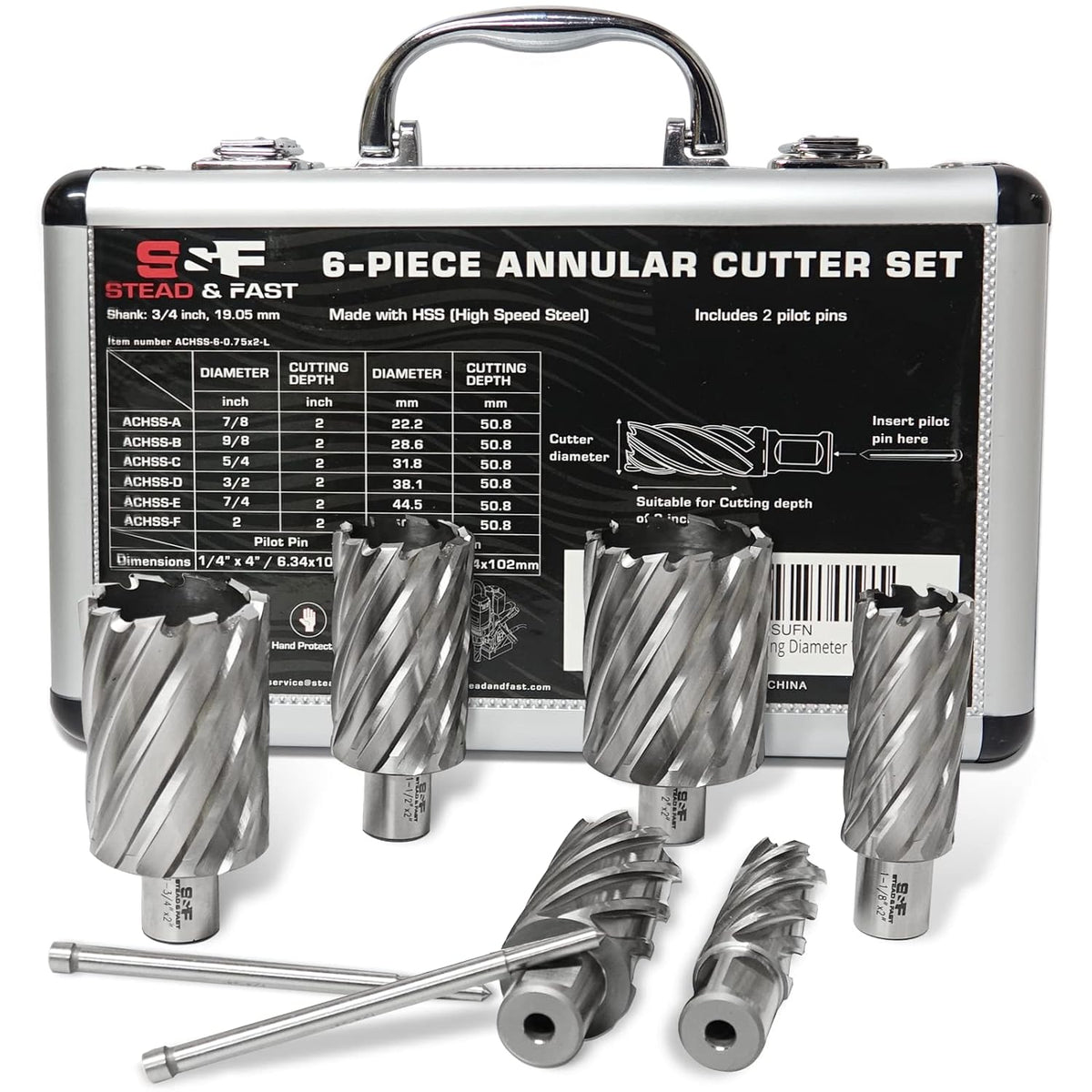 S&F STEAD & FAST Annular Cutter Set 6 Pcs, Diameter 7/8 to 2", DOC 2"