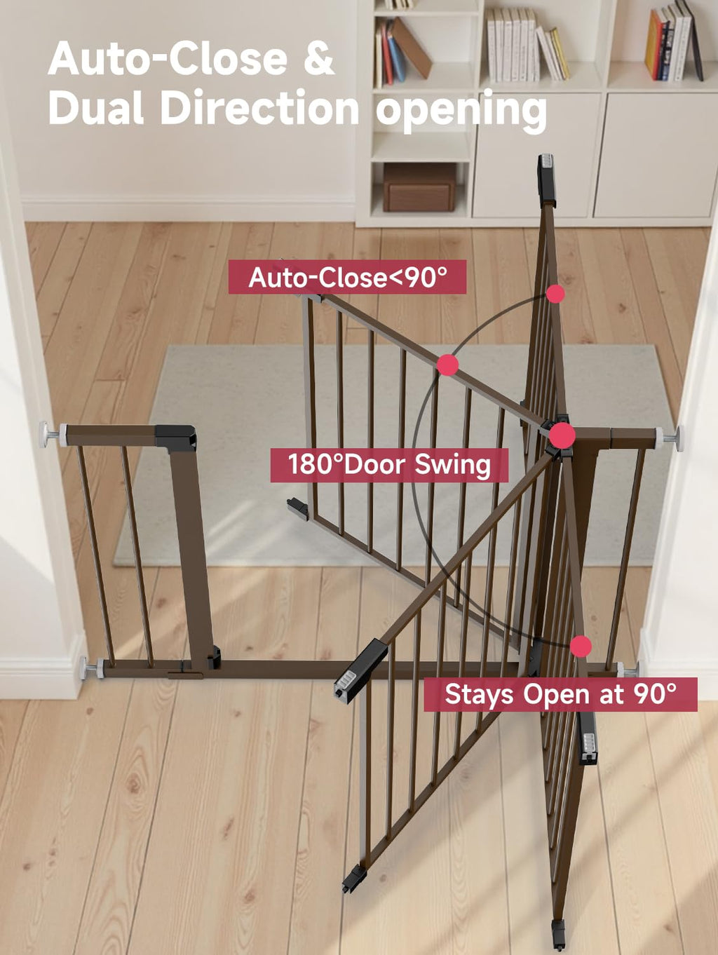 29.5-46" Extra-Tall & Extra-Wide Adjustable Hardware/Pressure-Mounted Pet & Child Safety Gate with Auto-Close Walk-Through Door for Stairs, Hallways & Wide Doorways