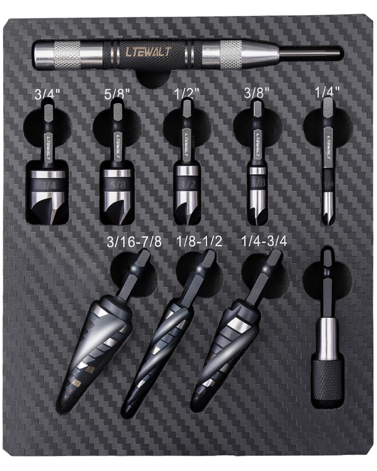 9 PCS M35 Cobalt 4‑Flute Step Drill Bits, Hex Unibit with Center Punch