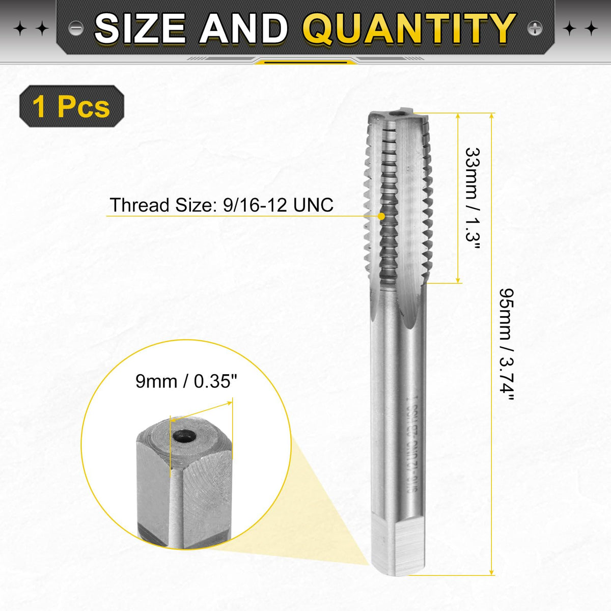uxcell Hand Taper Tap 9/16-12 UNC 2B Thread Taper Style Taps Straight Flute