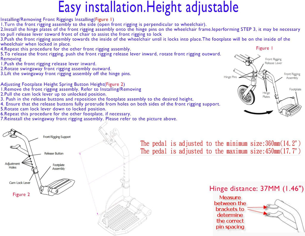 Wheelchair footrest pad,Elevating Leg Rest,Swing-Away Footrests for Standard Wheelchairs and Transport Chair, Footplates and Heel Loops, Universal Replace Parts.Same Function as T93HEP, PH-SF.
