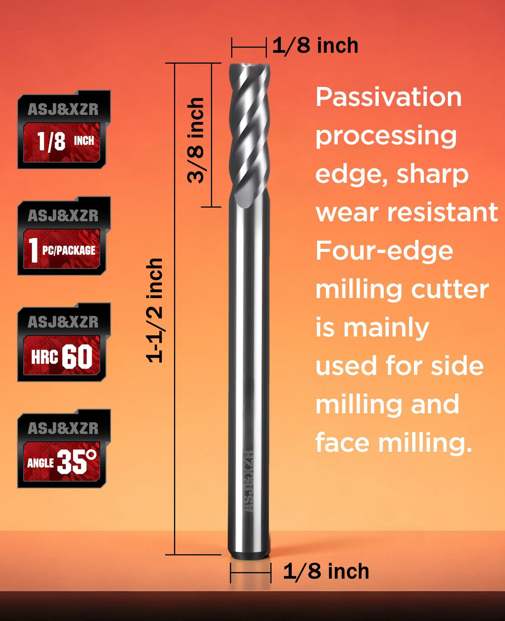 End Mill Solid Carbide, Tungsten Carbide Straight Shank (1, 1/8"(8/64"))
