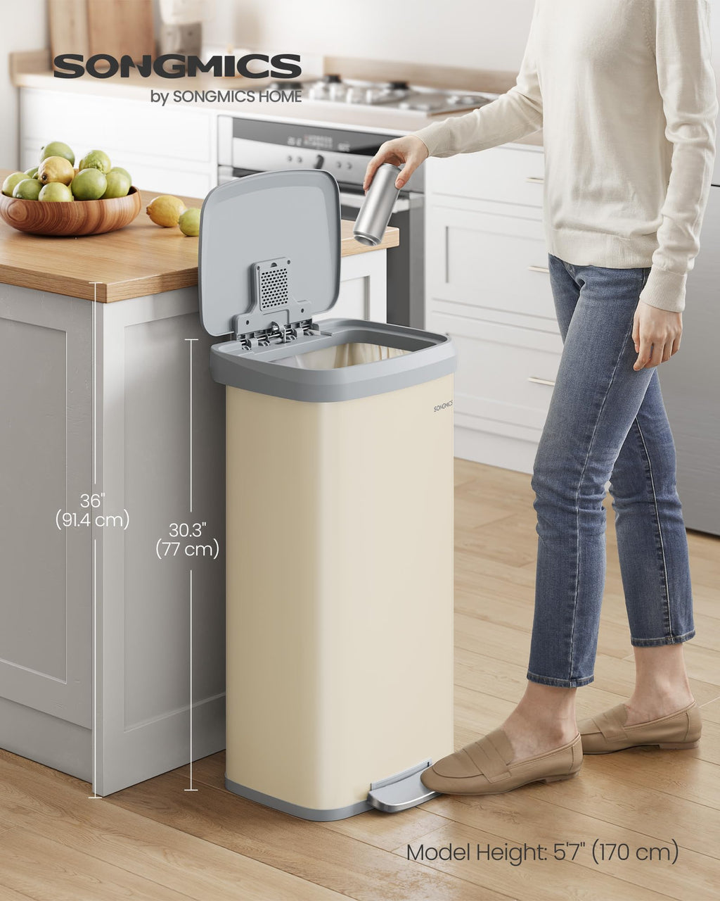 Kitchen Trash Can, 18-Gallon (68 L) Stainless Steel, Soft Closure
