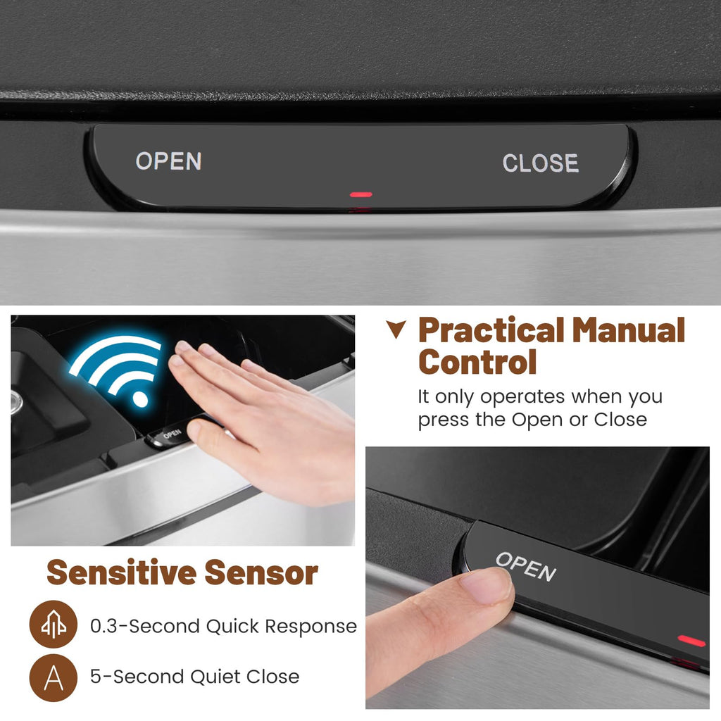 19 Gal Motion Sensor Trash Can, 72 L Volume in 4 Containers, Touchless Trash Bin w/Kitchen Waste Bin & 2 Bottom