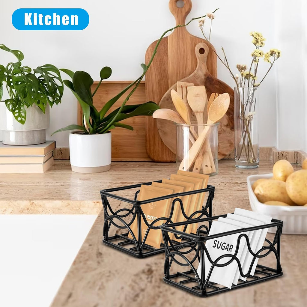2 Pieces Black Metal Sugar Packet Holder Tea Bag Organizer Sugar Caddy Holder Small Sugar Container Coffee Creamer
