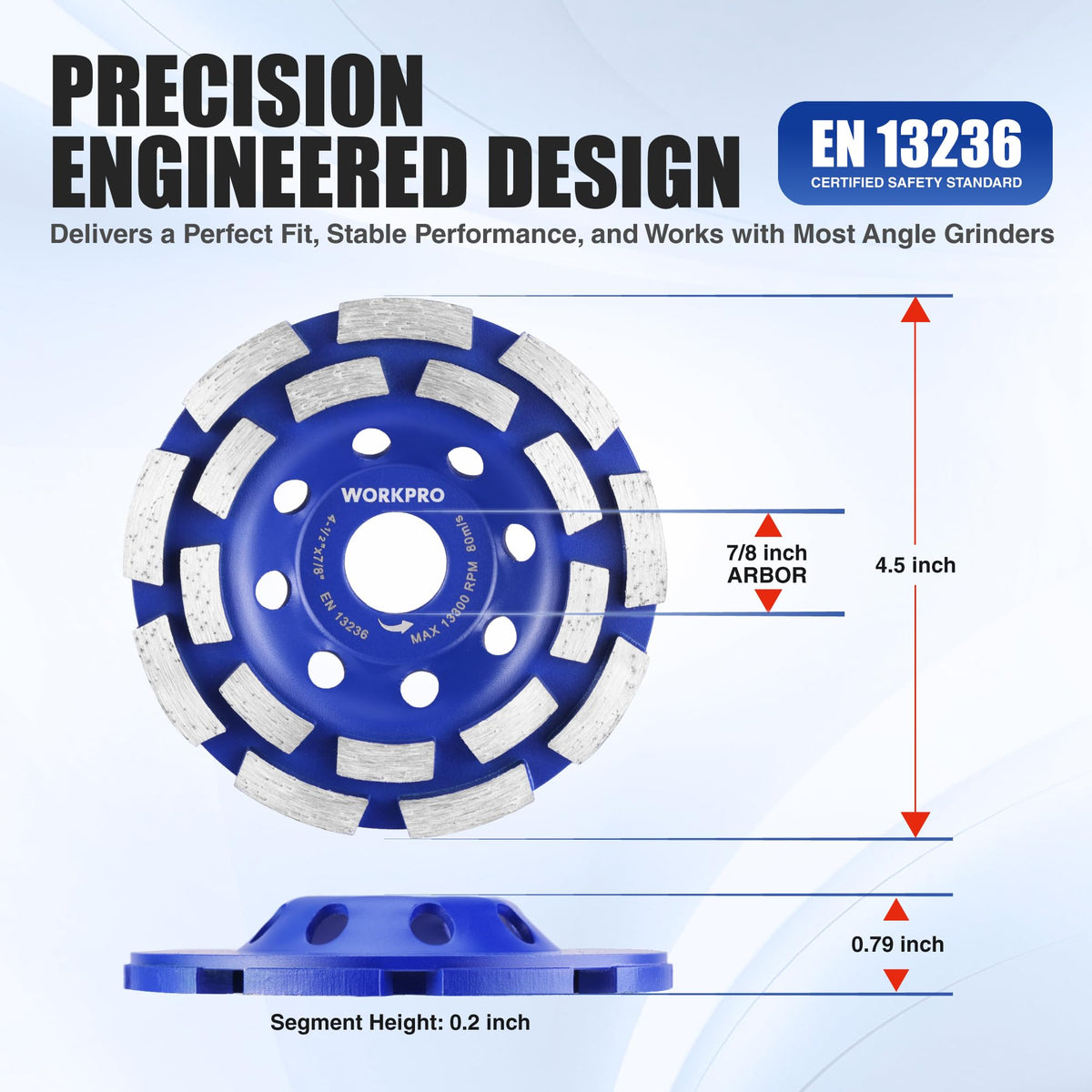 WORKPRO 4.5" Diamond Concrete Grinding Wheel, Double Row Cup Wheel