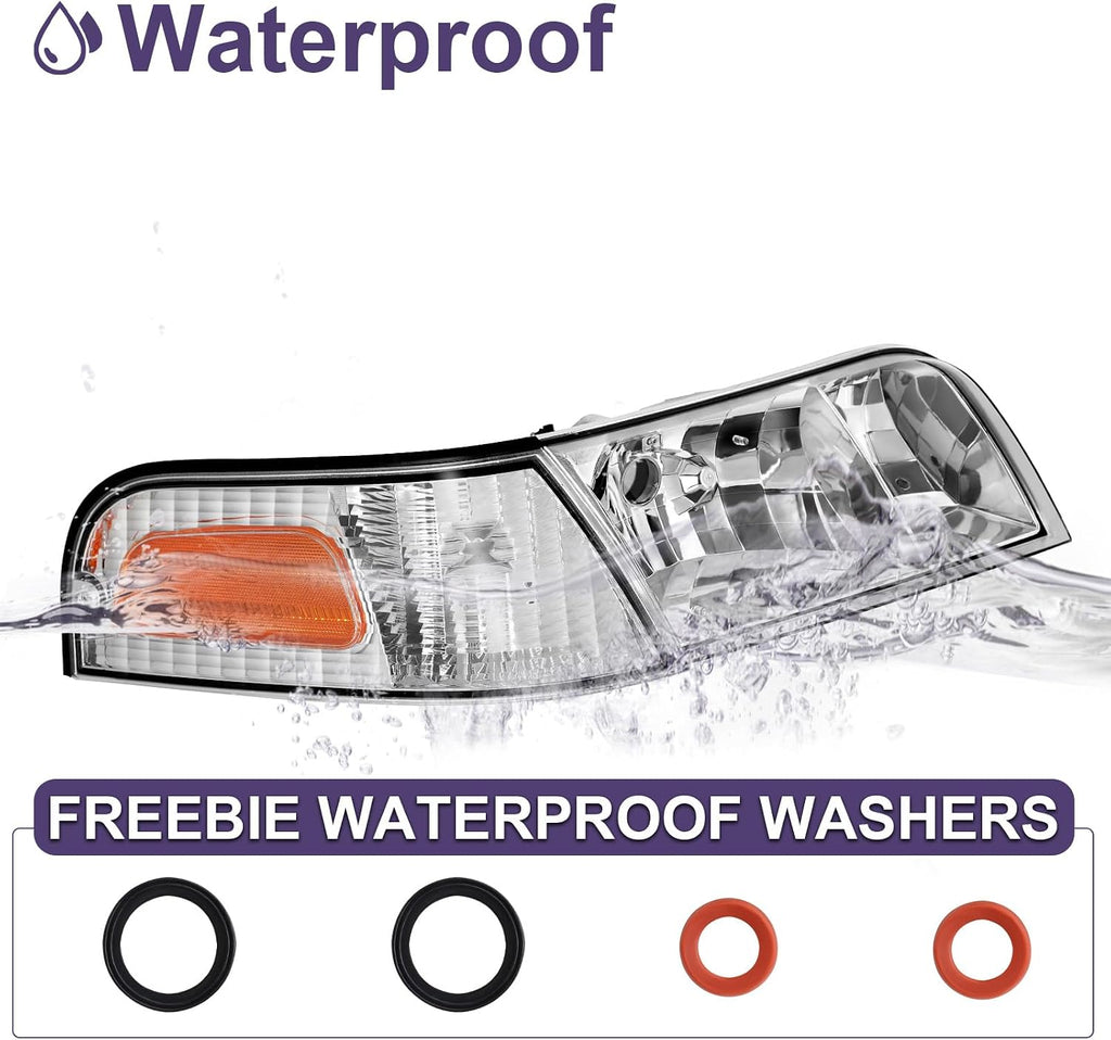 Headlight Fit for 1998-2011 Crown Victoria w/Corner (Chrome,Pair)