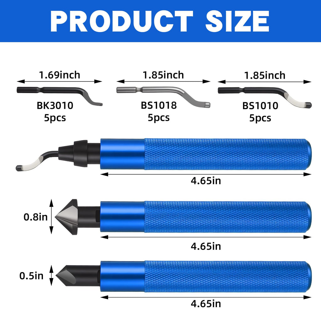 Otoolling 3 Pcs Hand Deburring Tool Kit 2 Countersink Hand Reamer and 1 Deburring Tool with 15 Extra High Speed Steel Swivel Blade for Metal, Resin, Aluminum, Copper, Plastic, 3D Printing, Wood (Blue)