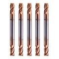 5 Pack 1/8" 4 Flute Double End Solid Carbide Square End Mills, TiSiN Coated