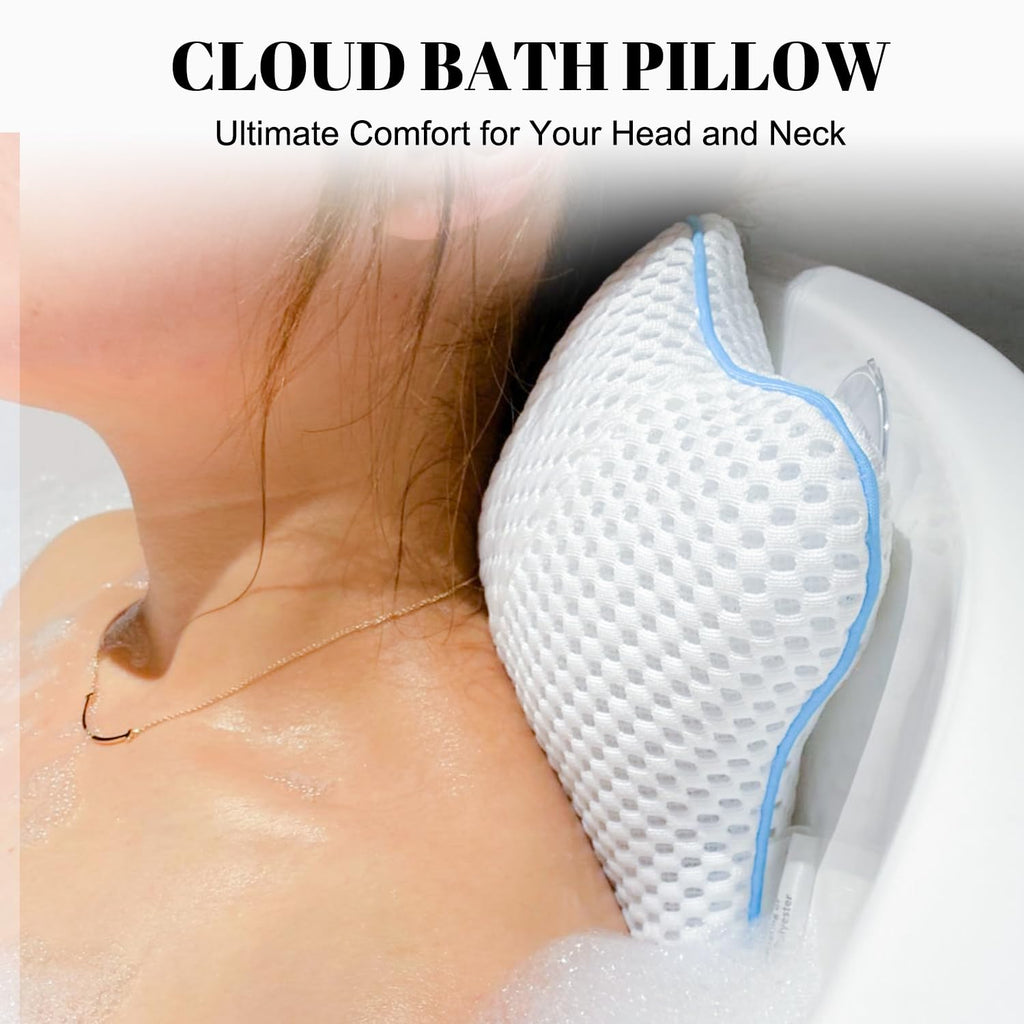 Non Slip Bath Pillow, Luxury Spa Bathtub Head & Neck Rest Support, Permeable Quick Drying Air Mesh Tub Pillow with 4